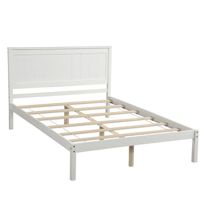 Platform Bed Frame with Headboard , Wood Slat Support , No Box Spring Needed ,Full,White(OLD SKU:WF191419AAK)