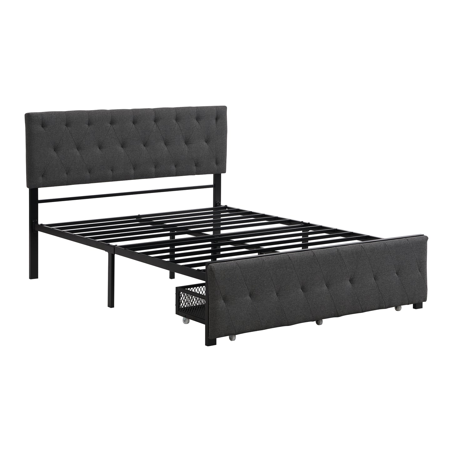 Full Size Storage Bed Metal Platform Bed with a Big Drawer - Gray