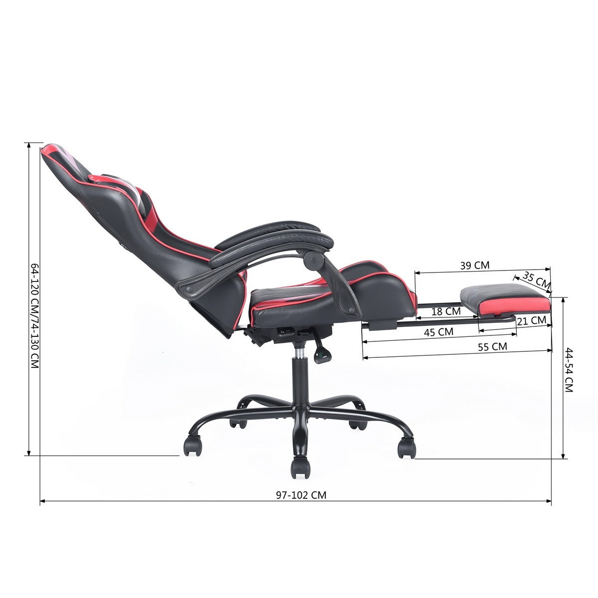 Gaming Office High Back Computer Leather Desk Mesh Ergonomic 180 Degrees Adjustable Swivel Task Chair with Headrest and Lumbar Support, & Footrest , Red