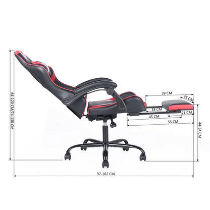 Gaming Office High Back Computer Leather Desk Mesh Ergonomic 180 Degrees Adjustable Swivel Task Chair with Headrest and Lumbar Support, & Footrest , Red