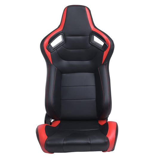 RACING SEAT  BLACK RED  PVC LEATHER WITH DOUBLE SLIDER  2PCS