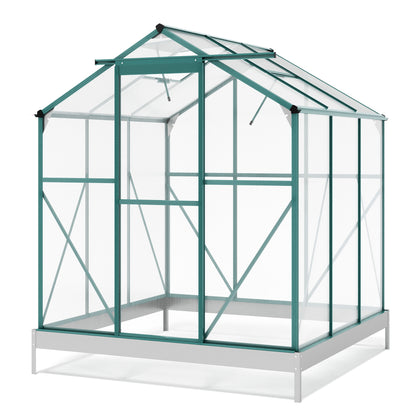 TOPMAX Upgraded Outdoor Patio 6.2ft Wx6.3ft D Greenhouse, Walk-in Polycarbonate Greenhouse with 2 Windows and Base,Aluminum Hobby Greenhouse with Sliding Door for Garden, Backyard, Green