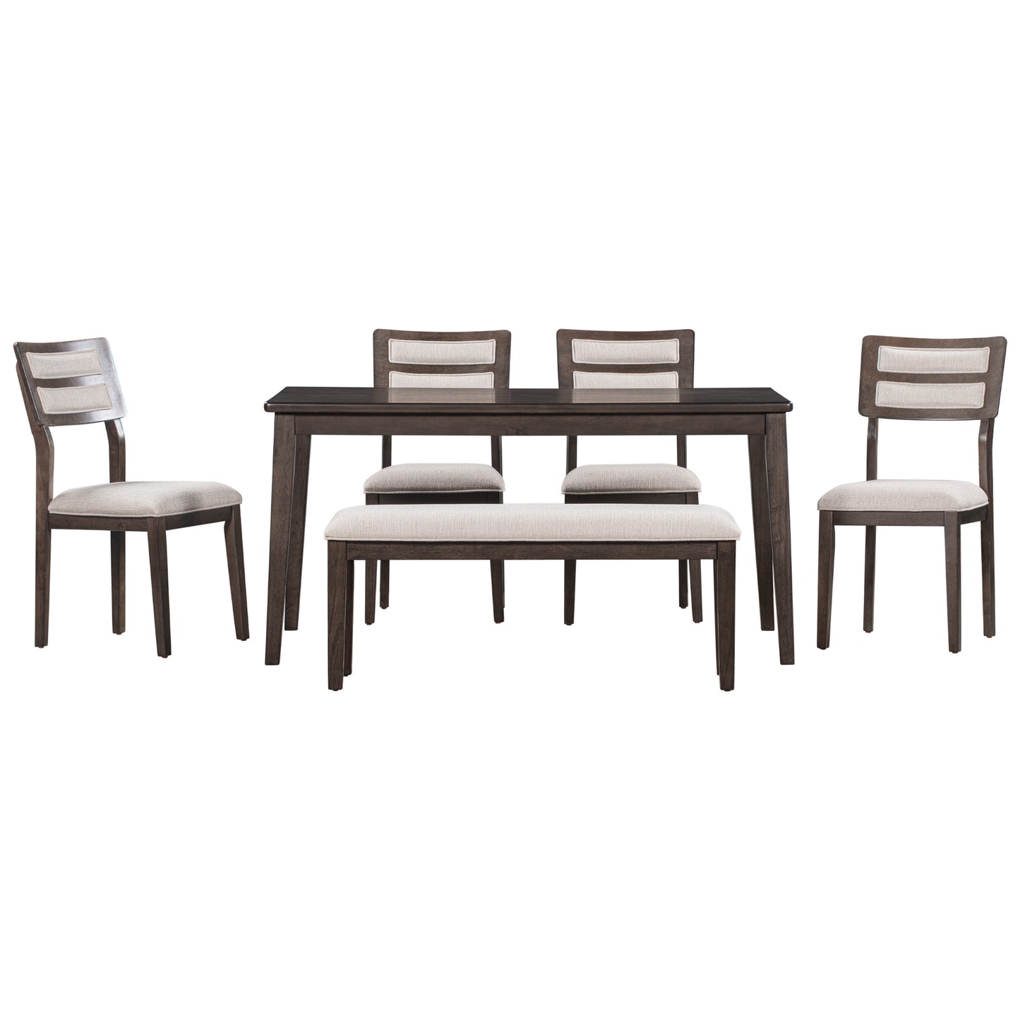 TREXM Classic and Traditional Style 6 - Piece Dining Set, Includes Dining Table, 4 Upholstered Chairs & Bench (Espresso)