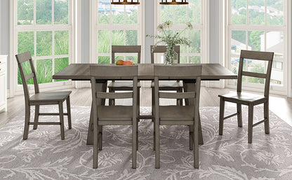 TREXM Retro Industrial Style 7-Piece Dining Table Set Extendable Table with 18” Leaf and Six Wood Chairs 
(Gray)