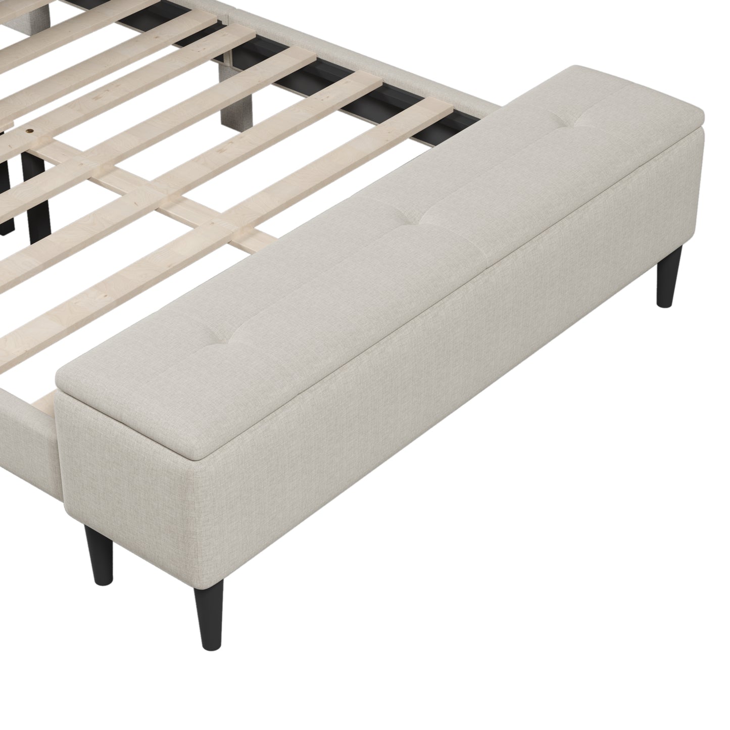 Upholstered Storage Bed Frame with Storage Ottoman Bench, No Box Spring Needed, Queen, Beige