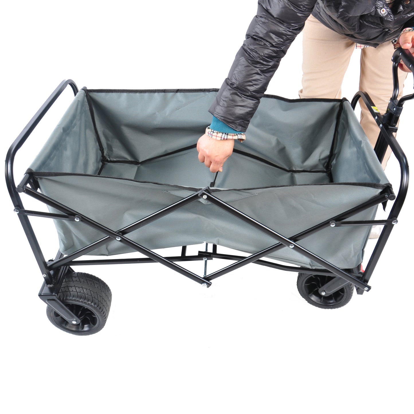 Folding Wagon Garden Shopping Beach Cart (grey)