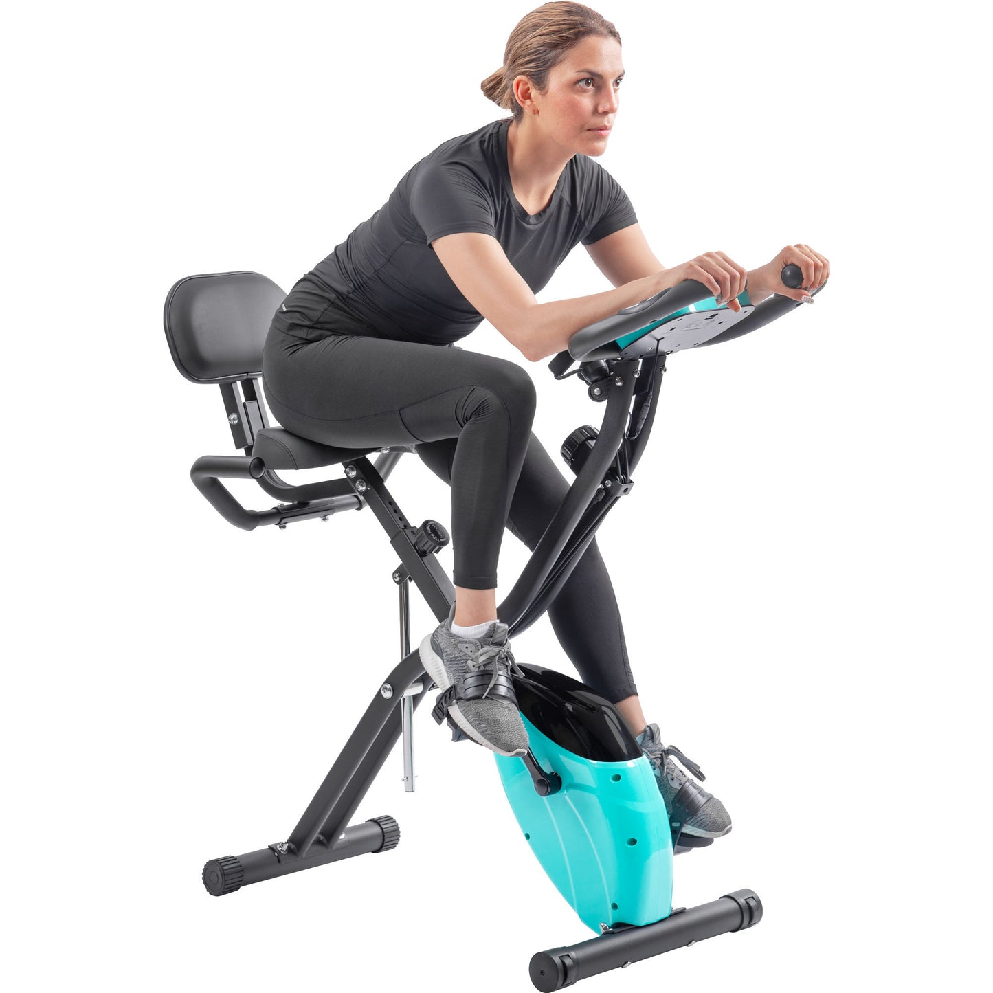 Folding Exercise Bike, Fitness Upright and Recumbent X-Bike with 10-Level Adjustable Resistance, Arm Bands and Backrest