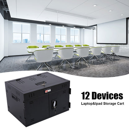 12 Device Portable Charging Station for Tablets, iPads, Chromebooks, and Laptop Computers with Lock, Surge Protection, for Classroom or Office