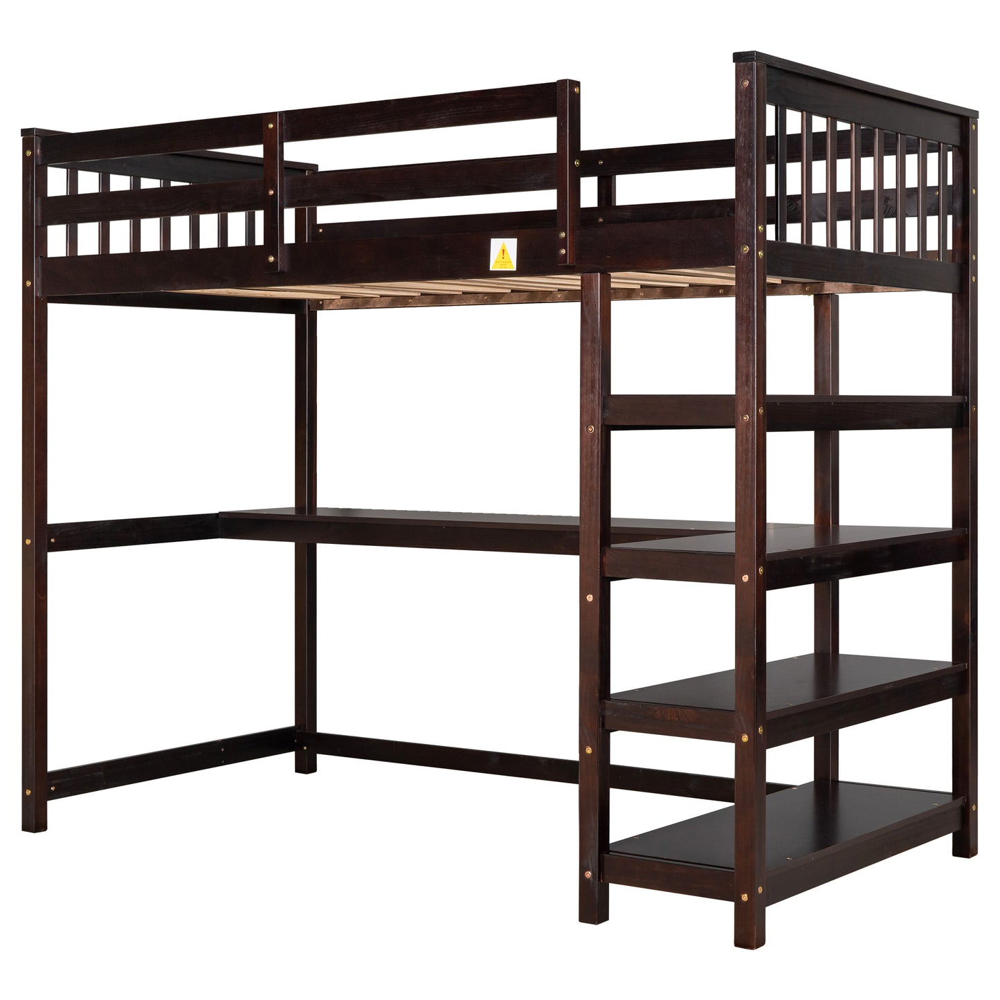 Twin Size Loft Bed with Storage Shelves and Under-bed Desk, Espresso(OLD SKU:SM000245AAP-1)