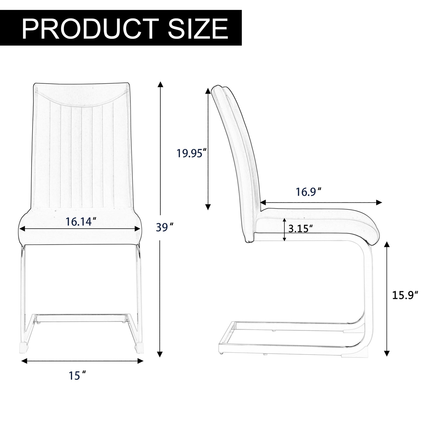 Modern Dining Plating leg Dining chair Chair, PU  Leather High Back Cushion Side  Chair with Vertical stripe backrest pattern for Dining Room Kitchen Vanity Patio Office Chair (Set of 4) (White+PU)