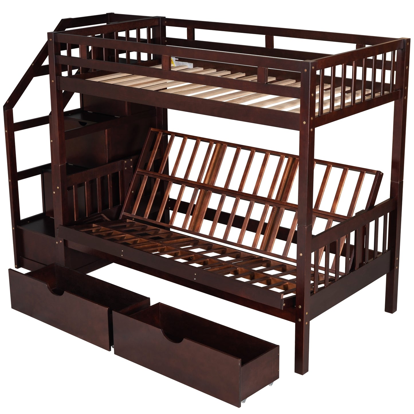 Twin over Full Bunk Bed with Two Drawers and Staircase, Down Bed can be Converted into Daybed,Espresso