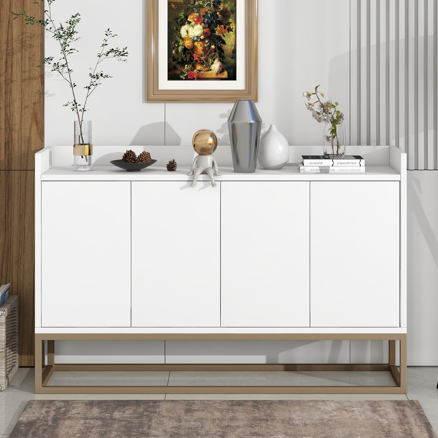 TREXM Modern Sideboard Elegant Buffet Cabinet with Large Storage Space for Dining Room, Entryway (White)