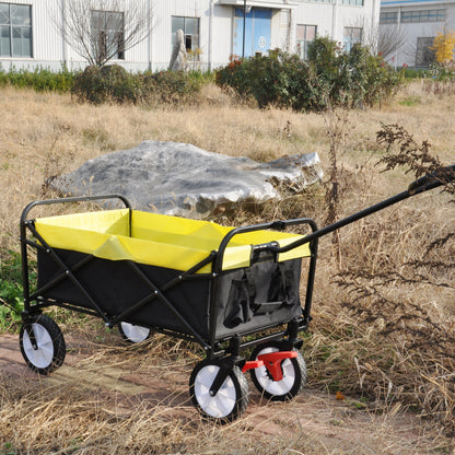 Folding Wagon Garden Shopping Beach Cart (black+yellow)