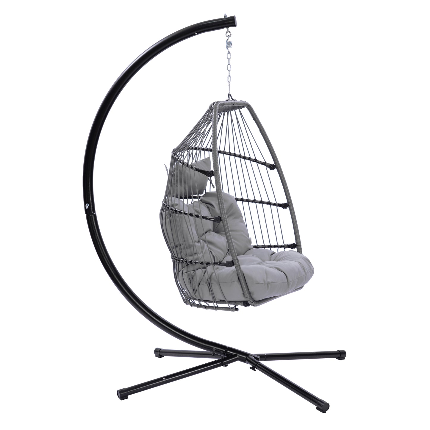 Outdoor Patio Wicker Folding Hanging Chair,Rattan Swing Hammock Egg Chair With C Type Bracket, With Cushion And Pillow