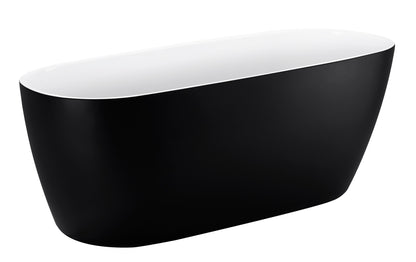 59" 100% Acrylic Freestanding Bathtub，Contemporary Soaking Tub，white inside black outside