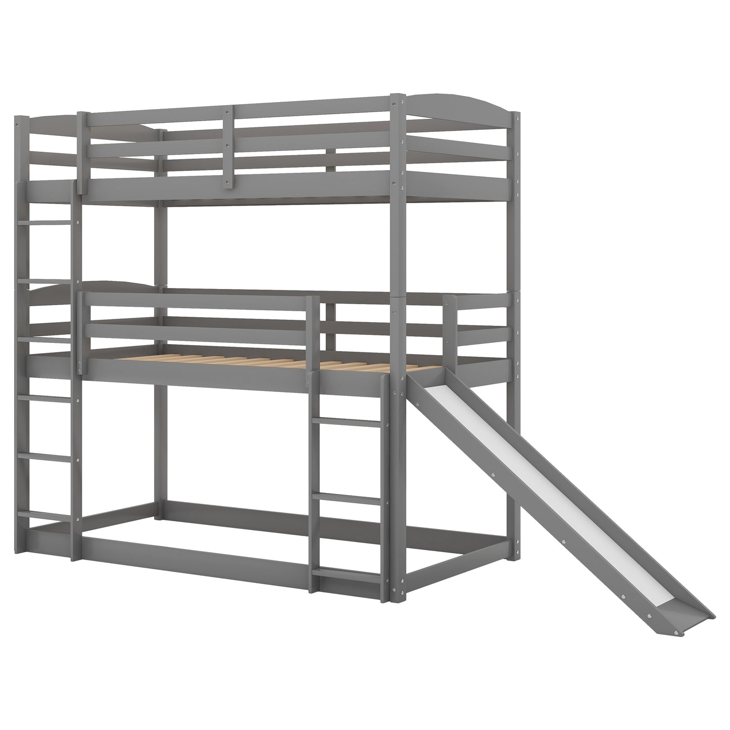 Twin over Twin over Twin Adjustable Triple Bunk Bed with Ladder and Slide,Gray(OLD SKU:SM000508AAE)(Expected Arrival Time:7.15)