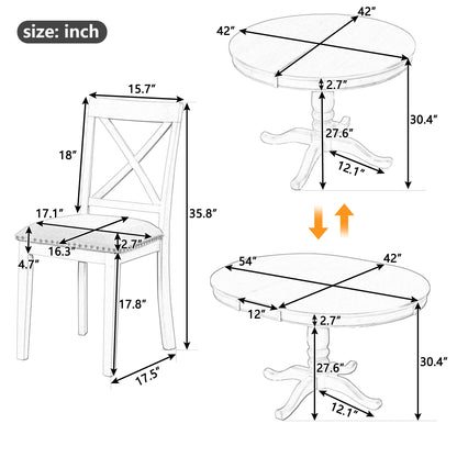 Modern Dining Table Set for 4,Round Table and 4 Kitchen Room Chairs,5 Piece Kitchen Table Set for Dining Room,Dinette,Breakfast Nook,Antique White