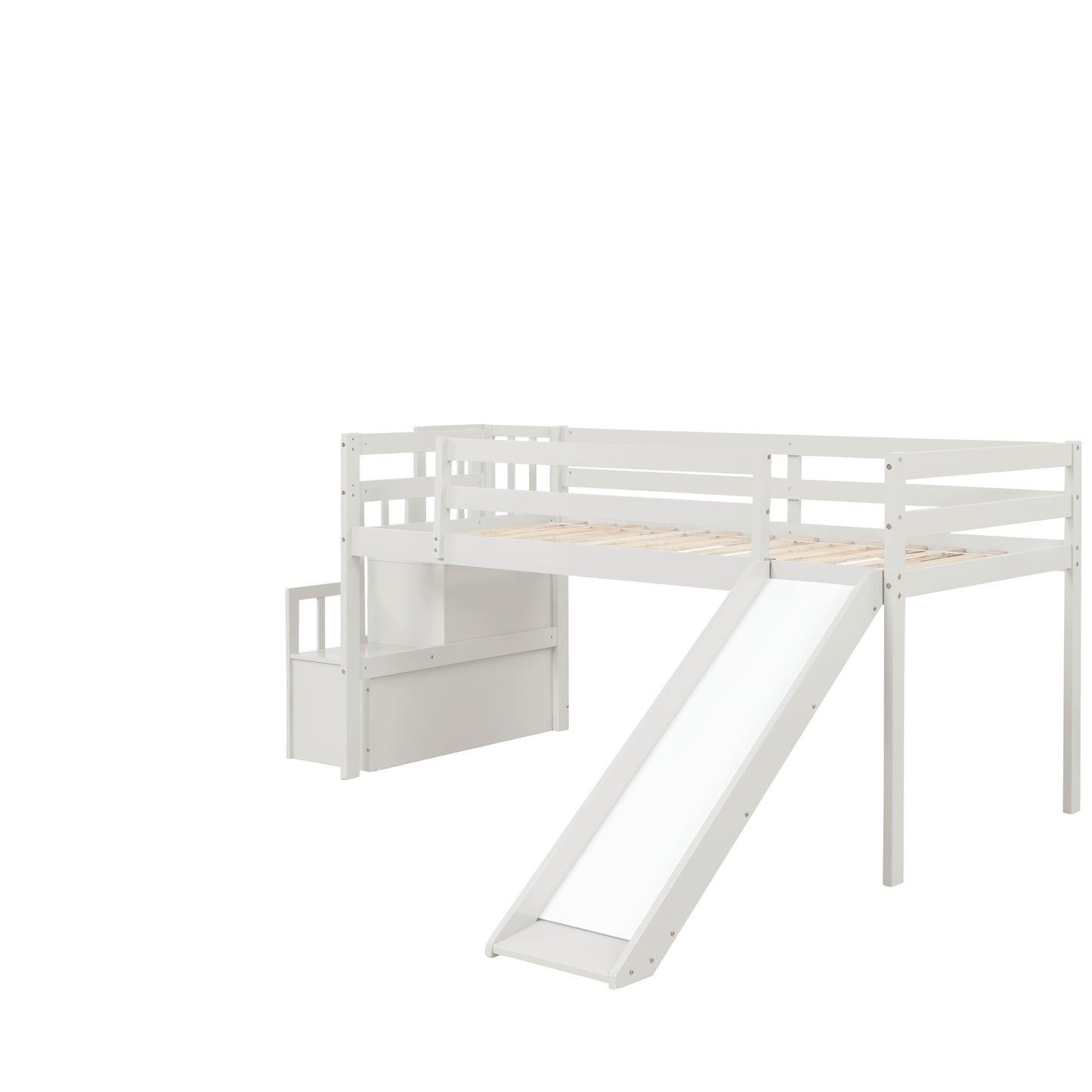 Loft Bed with Staircase, Storage, Slide, Twin size, Full-length Safety Guardrails, No Box Spring Needed, White \\\\n(Old Sku:W504S00004)