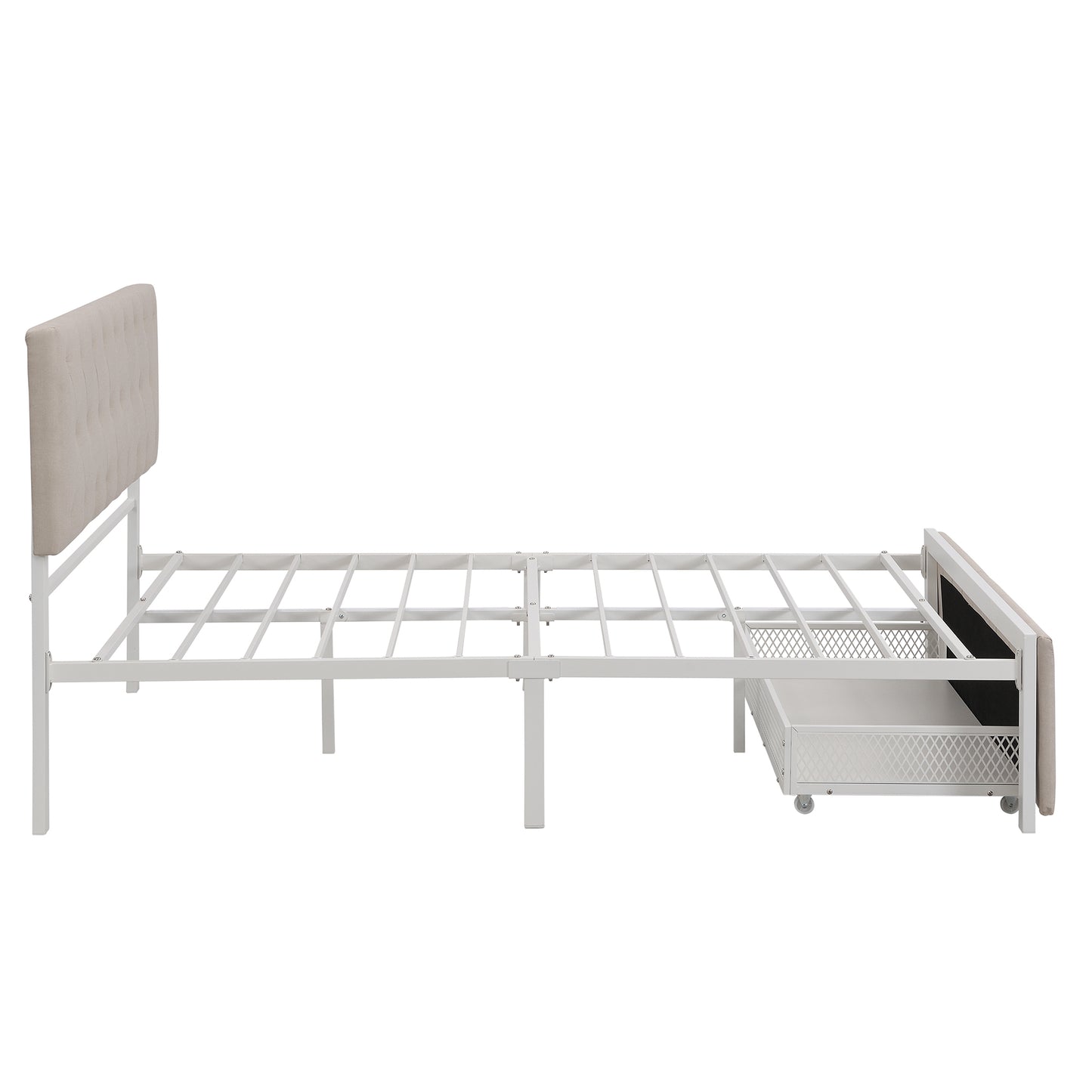 Full Size Storage Bed Metal Platform Bed with a Big Drawer - Beige