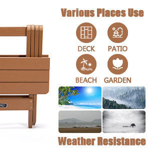 TALE Adirondack Portable Folding Side Table Square All-Weather and Fade-Resistant Plastic Wood Table Perfect for Outdoor Garden, Beach, Camping, Picnics Brown