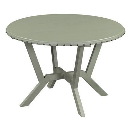 TOPMAX Mid-Century 5-Piece Dining Table Set, Round Table with Cross Legs, 4 Upholstered Chairs for Small Places, Kitchen, Studio, Green