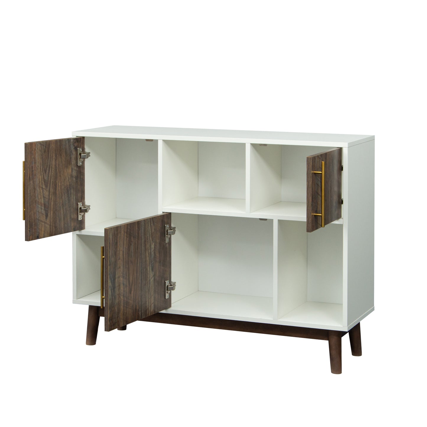 Multi-purpose storage cabinet with display stand and door, entrance channel, modern buffet or kitchen sideboard, TV cabinet, white and Espresso