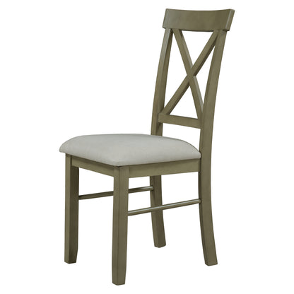 TOPMAX 2 Pieces Farmhouse Rustic Wood Kitchen Upholstered X-Back Dining Chairs, Gray Green+Gray