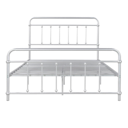 Full Size Metal Platform Bed with Headboard and Footboard, Iron Bed Frame for Bedroom, No Box Spring Needed ，Silver