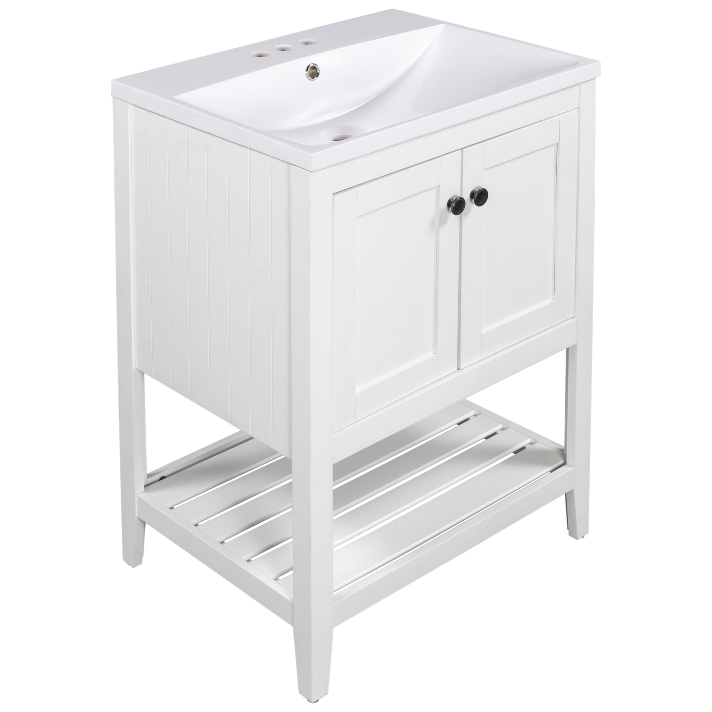 [VIDEO] 24" White Modern Sleek Bathroom Vanity Elegant Ceramic Sink with Solid Wood Frame Open Style Shelf (OLD SKU: JL000001AAK)