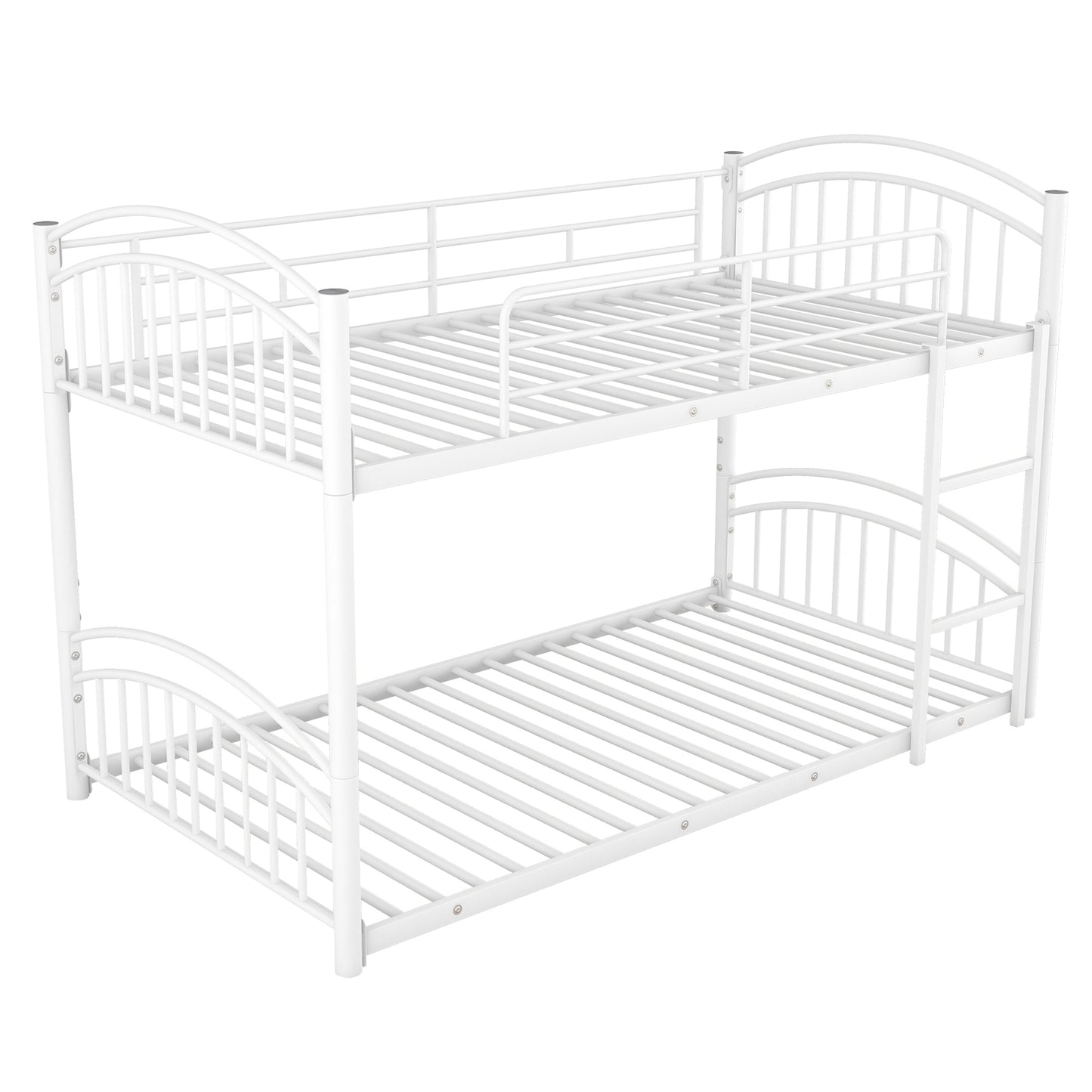 Twin Over Twin Metal Bunk Bed With Slide,Kids House Bed White