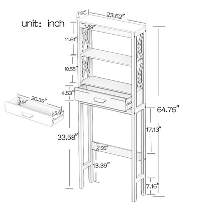 Over-the-Toilet Storage Cabinet White with one Drawer and 2 Shelves Space Saver Bathroom Rack