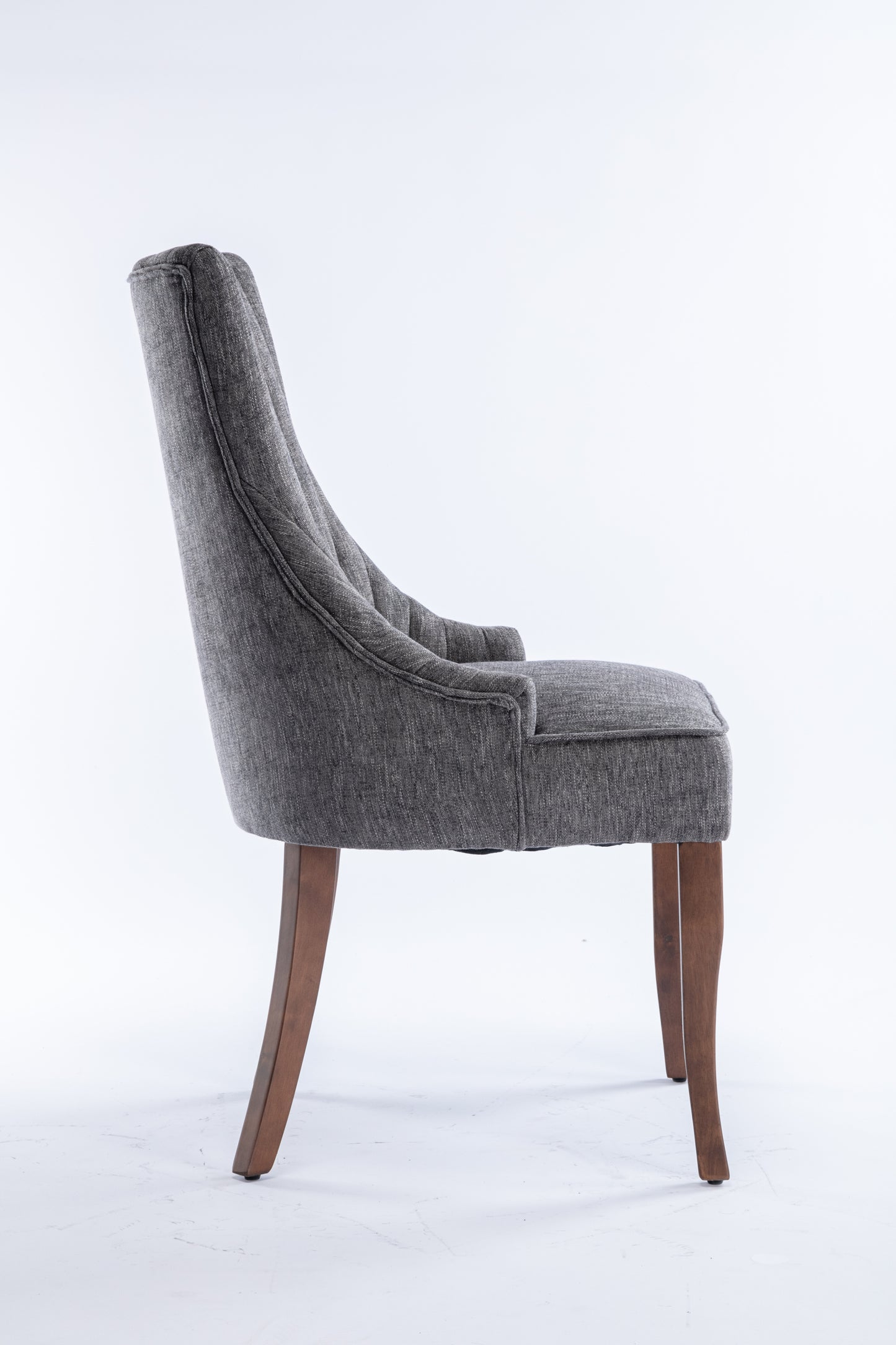 Exquisite Gray Linen Fabric Upholstered Strip Back Dining Chair with Solid Wood Legs 2 Pcs