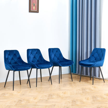 Modern Blue Velvet Dining Chairs , Fabric Accent Upholstered Chairs Side Chair with Black Legs for Home Furniture Living Room Bedroom Kitchen Dinning room(set of 2)