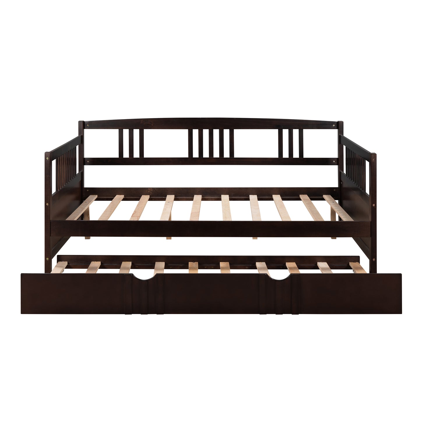 Full Size Daybed Wood Bed with Twin Size Trundle,Espresso