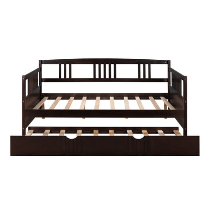 Full Size Daybed Wood Bed with Twin Size Trundle,Espresso