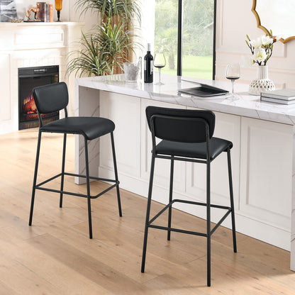 Pu Faux Leather Bar Stools Set of 2, Pub Barstools with Back and Footrest, Black (18.25"x20“x38.5”）