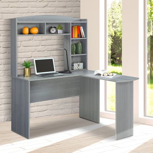 Techni Mobili Modern L-Shaped Desk with Hutch, Grey