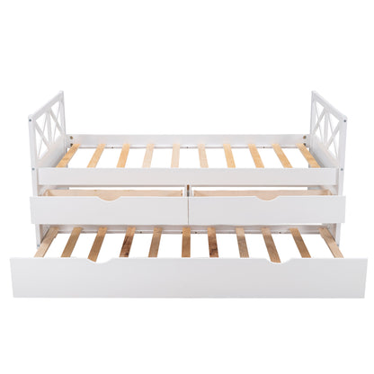 Multi-Functional Daybed with Drawers and Trundle, White