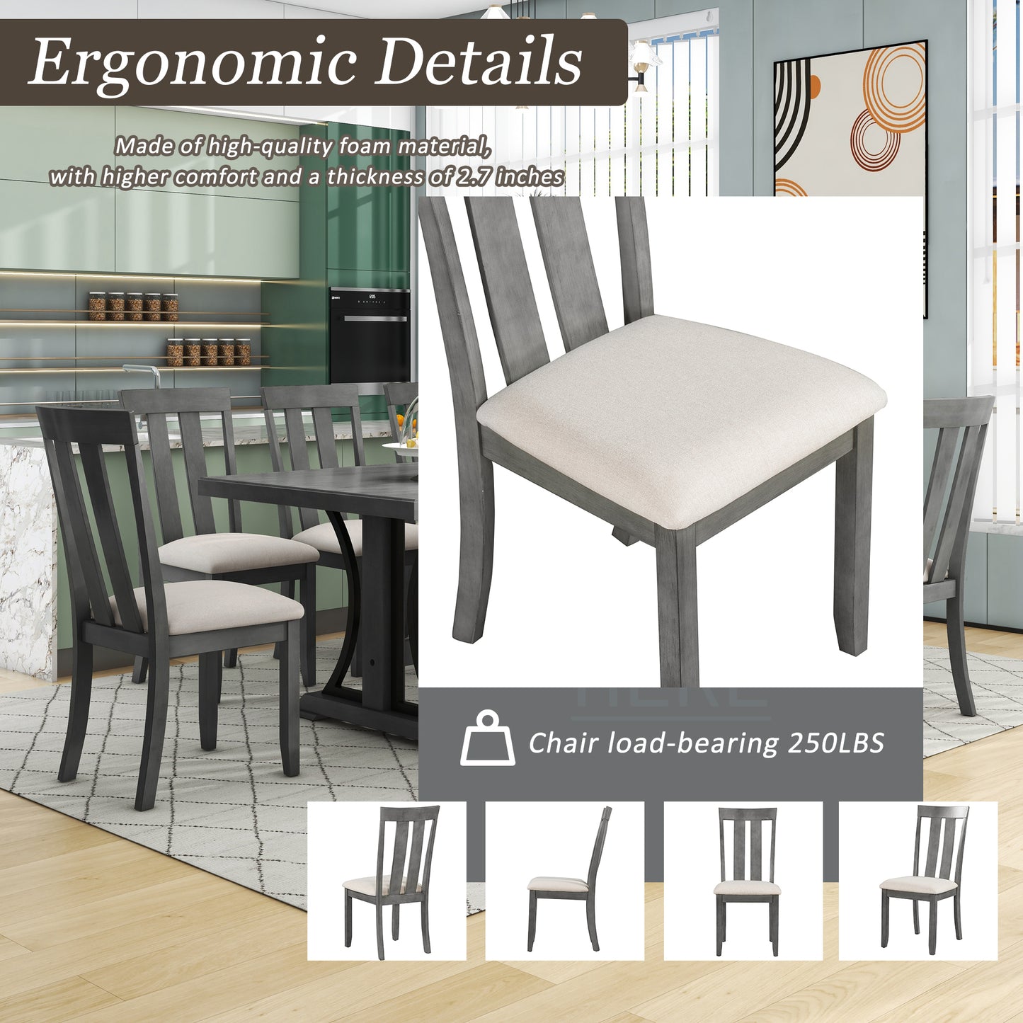 TREXM 9-Piece Retro Style Dining Table Set 78" Wood Rectangular Table and 8 Dining Chairs for Dining Room (Gray)