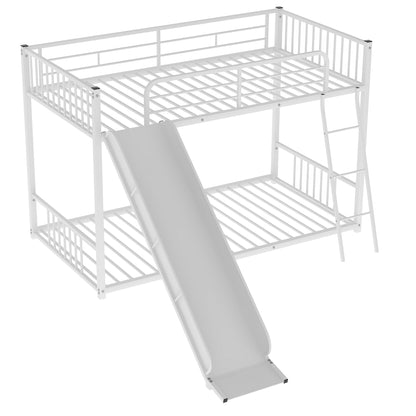 Metal Bunk Bed with Slide, Twin over Twin, White