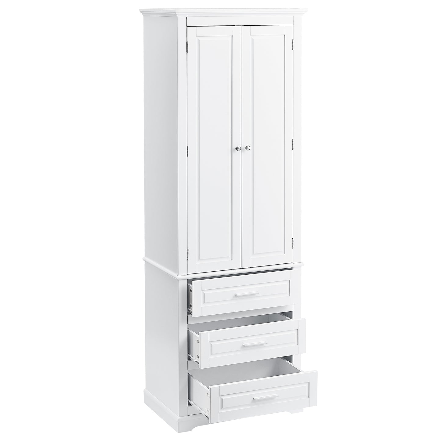 Tall Storage Cabinet with Three Drawers for Bathroom/Office, White