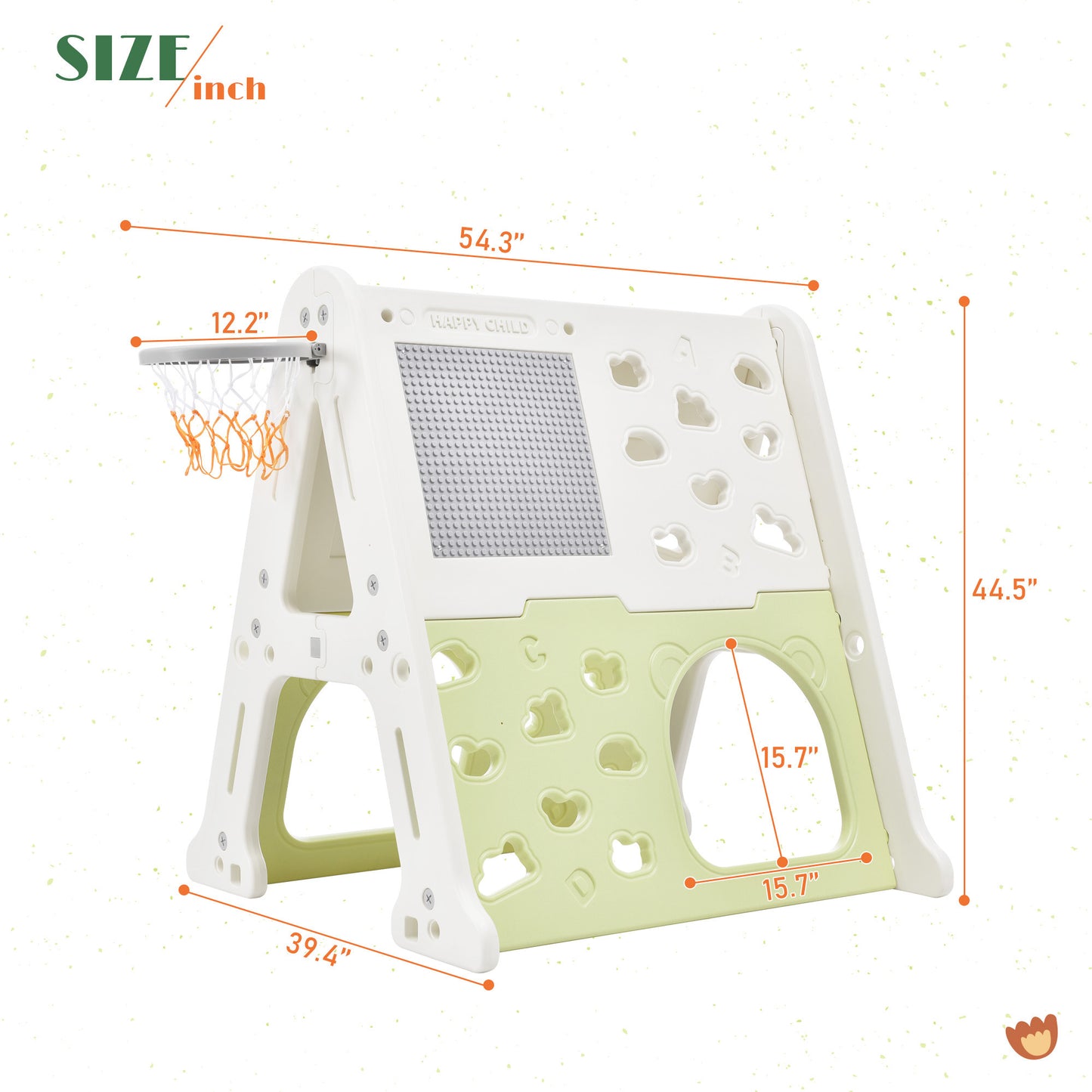 5-in-1 Toddler Climber Basketball Hoop Set Kids Playground Climber Playset with Tunnel, Climber, Whiteboard,Toy Building Block Baseplates, Combination for Babies