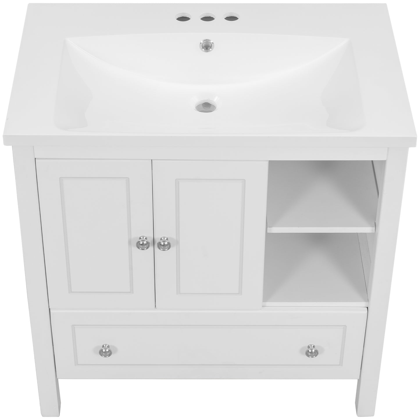 [VIDEO] 30" Bathroom Vanity with Sink, Bathroom Storage Cabinet with Doors and Drawers, Solid Wood Frame, Ceramic Sink, White