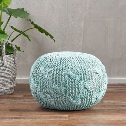 Indoor Handcrafted Modern  Fabric Weave Pouf  Aqua