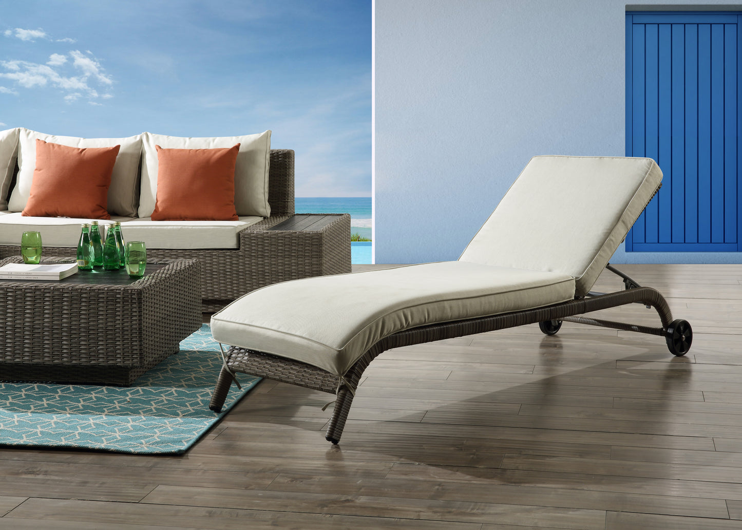 ACME Salena Patio Sun Lounge, Beige Fabric & Gray Finish OT01094