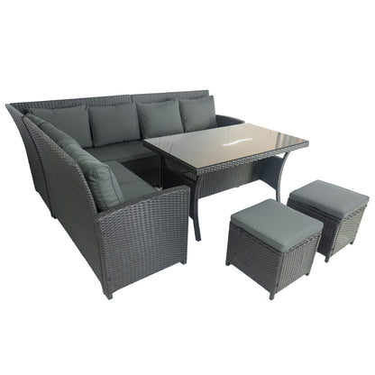 6 Pieces PE Rattan sectional Outdoor Furniture Cushioned Sofa Set with 2 Storage Under Seat