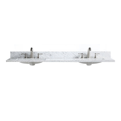 60" Vanity Top with Under Mount Rectangle Double Sink, Marble Stone, 8-inch widespread Faucet Hole,  Carrara White