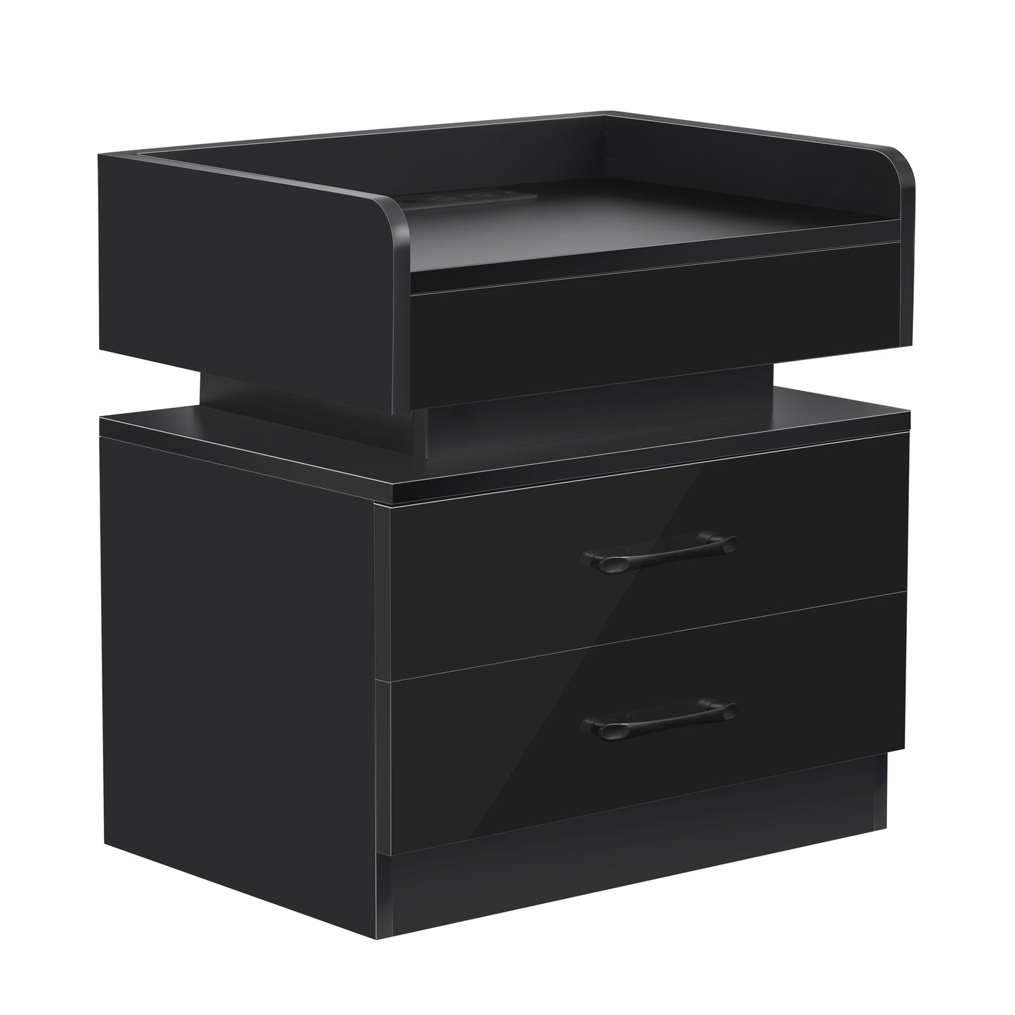 Nightstand with 2 Drawers,USB Charging Ports, Wireless Charging and Remote Control LED Light-Black