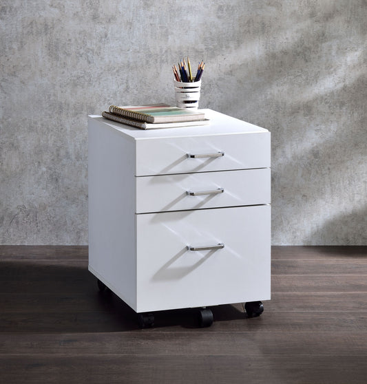 ACME Tennos Cabinet, White & Chrome Finish 93194