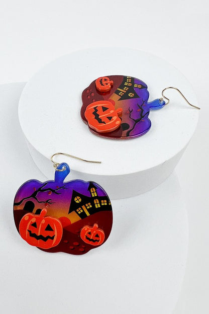 PUMPKIN ACRYLIC HOOK EARRINGS